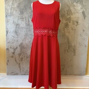 Elegant Cherry Red Office Siren Lacy Sleeveless Dress Sz 12